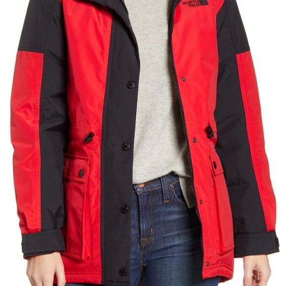 The North Face Down Dry-vent Women Parka Size S Black Red Winter Puffer - Picture 1 of 16